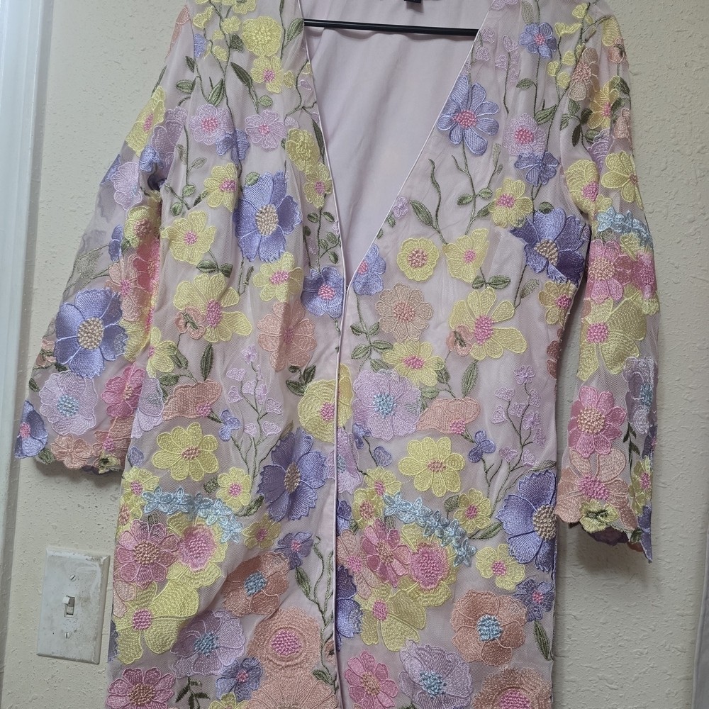 Pastel Floral Embroidered Duster Jacket - Picture 5 of 8